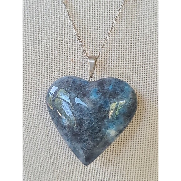 925 Sterling Silver Blue Jasper Heart Pendant Necklace Vintage - Picture 5 of 10